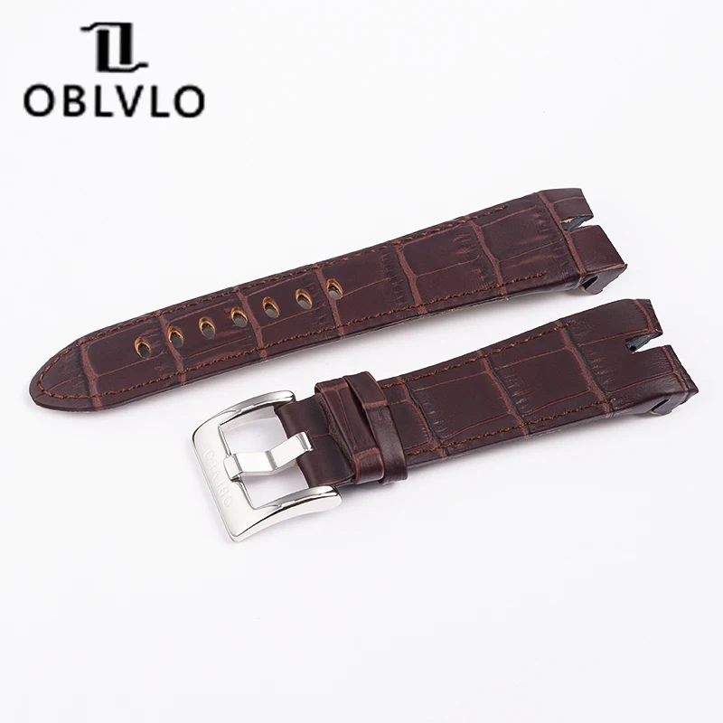 OBLVLO RM Series Black And Brown Genuine Calfskin Leather Strap Strap Width 25mm With Free Repair Tools Niddle buckle