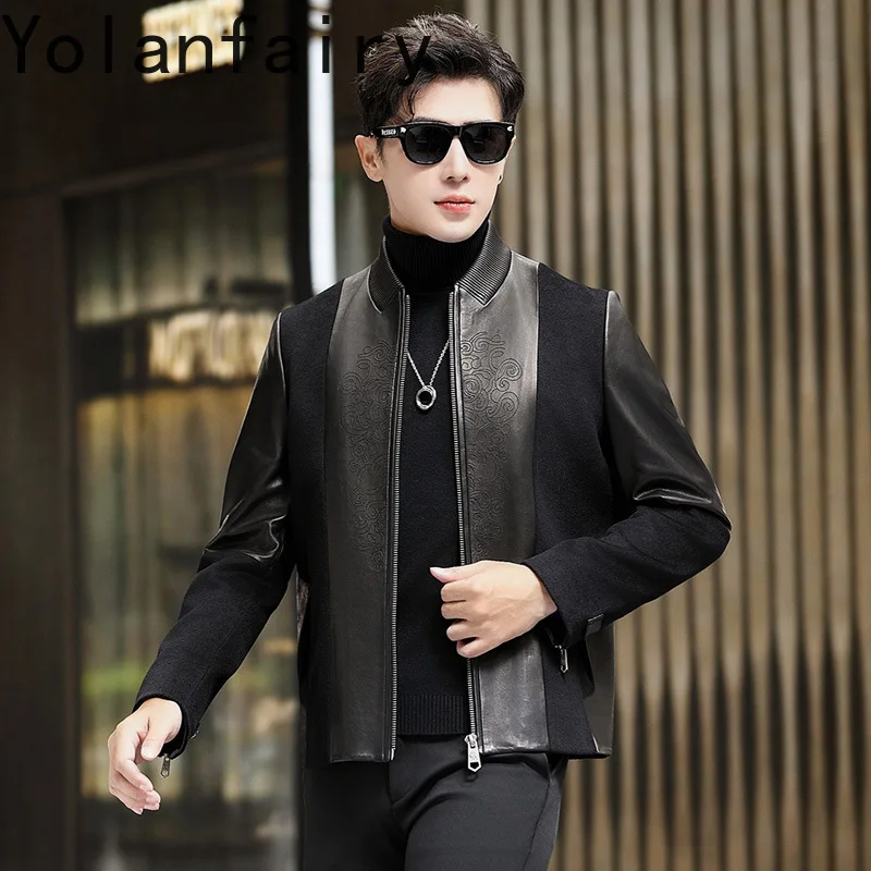 

YOLANFAIRY Real Leather Jacket Men Black Woolen Coats Autumn Winter Mens Clothes Short Sheepskin Jackets 2024 Chaquetas Hombre