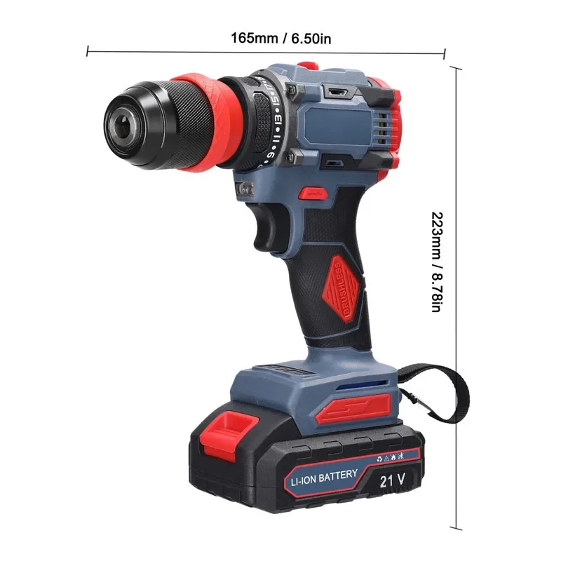 Elétrica Ratchet Wrench, Brushless Mão Impact Drill, Cordless Poder chave de fenda, Household Charging, Drilling Chuck, 21V