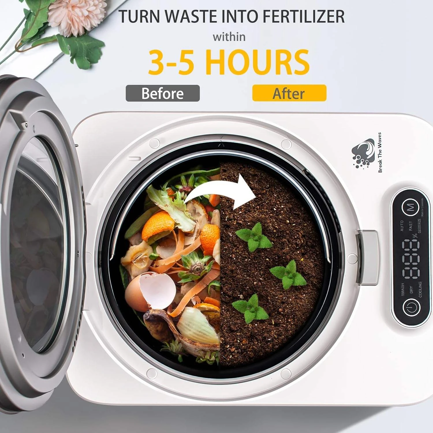 Environmentally Friendly Kitchen Food Waste Disposer Fast Drying and Grinding Composting Machine 3.8L Large Capacity