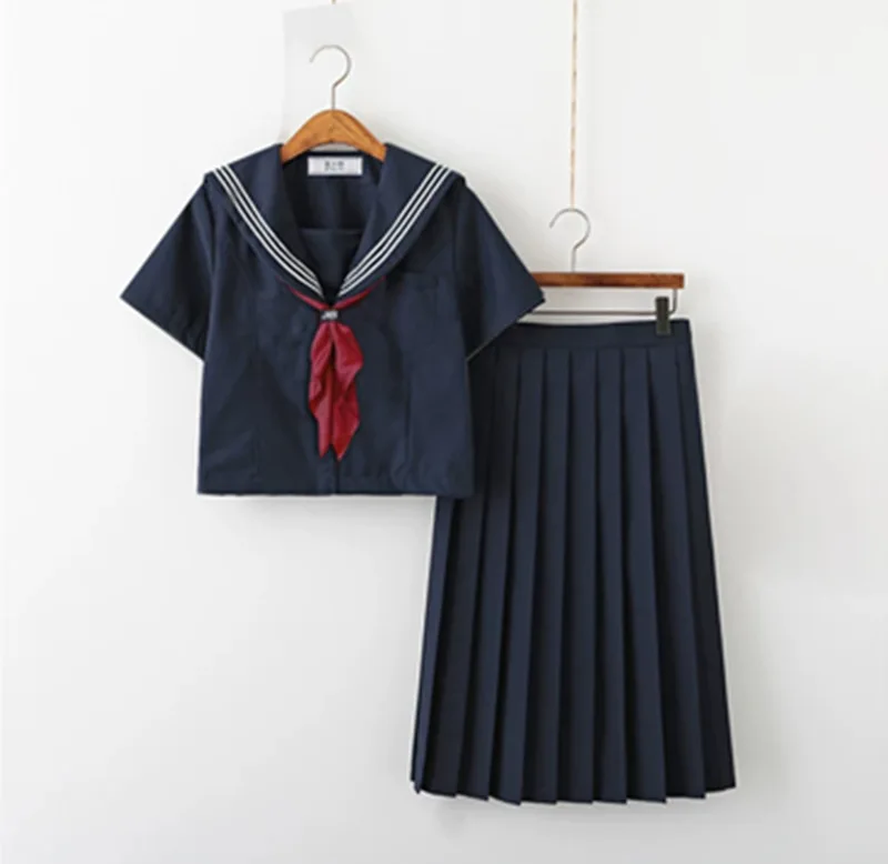 夏用-日本キャンパス風-快適なツーピーススーツ-授業服に最適-大きいサイズ-ベーシックjk制服-半袖セット