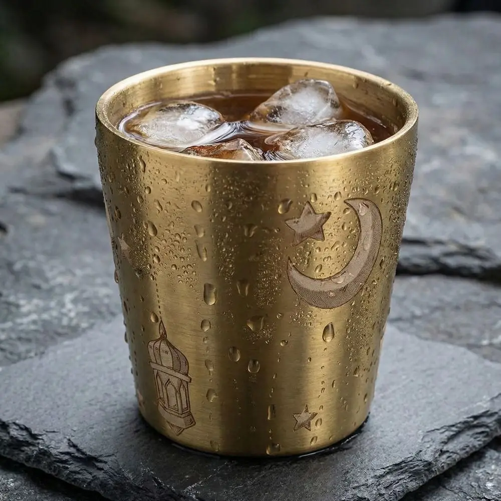 

Middle Eastern Style Arabic Coffee Cup Stainless Steel Thickened Beverage Cup Anti-scalding Stars Moon Tea Cup Outdoor Events