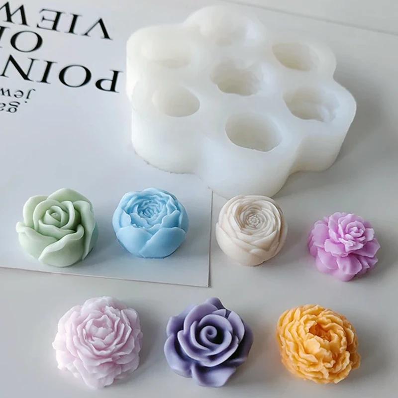 7 szt. Kwiatowe silikonowe foremki 3D różana piwonia tort czekoladowy forma do pieczenia ręcznie robiona świeca mydła gipsowe narzędzia do produkcji rękodzieło z żywicy