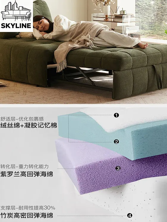 Foldable Pull-Out Single Sofa Bed, Green Fabric, Space-Saving