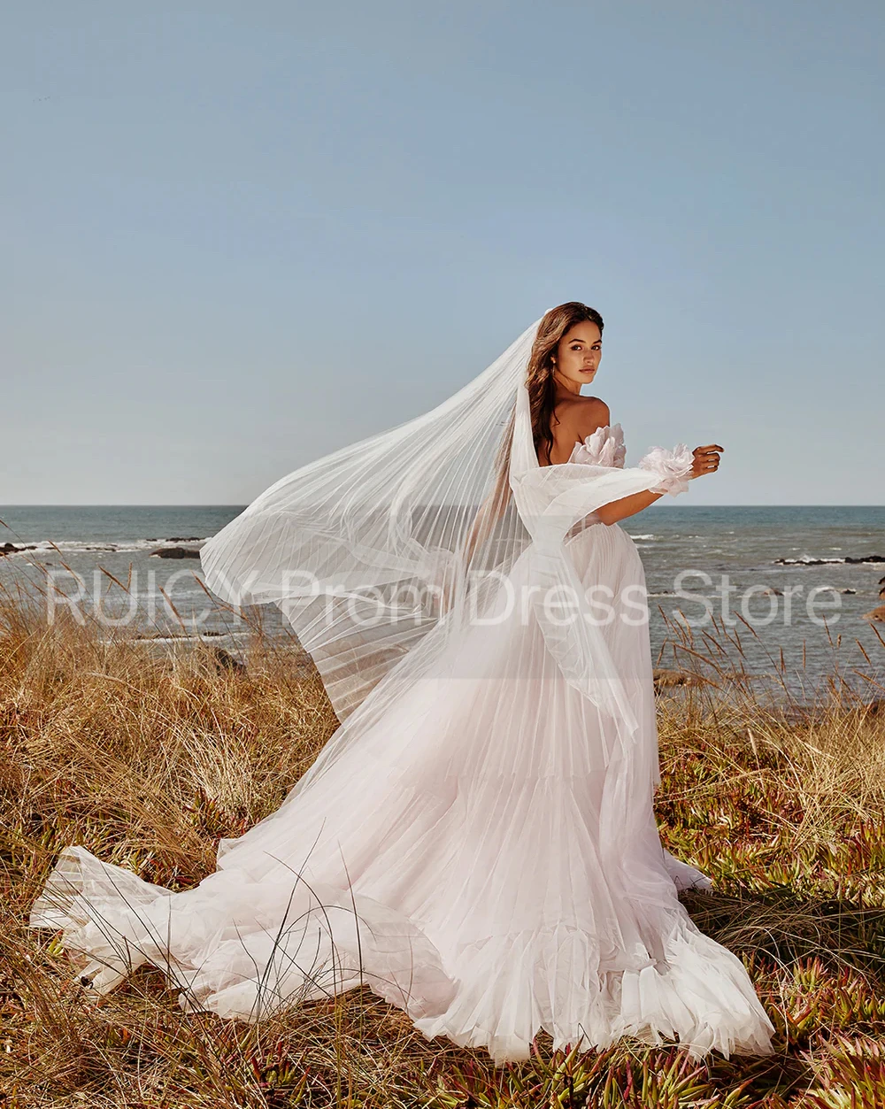 

Customized One Shoulder Wedding Dresses For Women 2026 Women Floral Ruched Tulle Illusion Party Bride Dress Boho Bridal Gowns