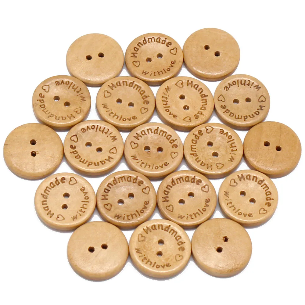 50 PCS/Lot With Love 2 Hole Natural Wooden Buttons For Clothing Sewing Crafting DIY Baby Clothing Sewing Accessories