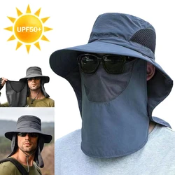 2024 Fashion Summer Bucket Hat Cowboy Men Outdoor Fishing Hiking Beach Hats Mesh Breathable Anti UV Sun Cap Wide Brim Sun Hat