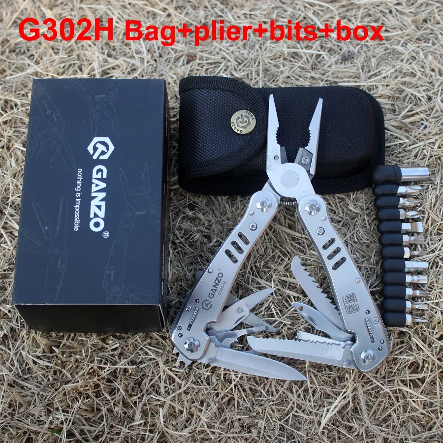 ganzo multifuncional camping outdoor multitool alicate dobravel com bits multi knife ferramentas edc ferramentas de bolso portateis g302h 01