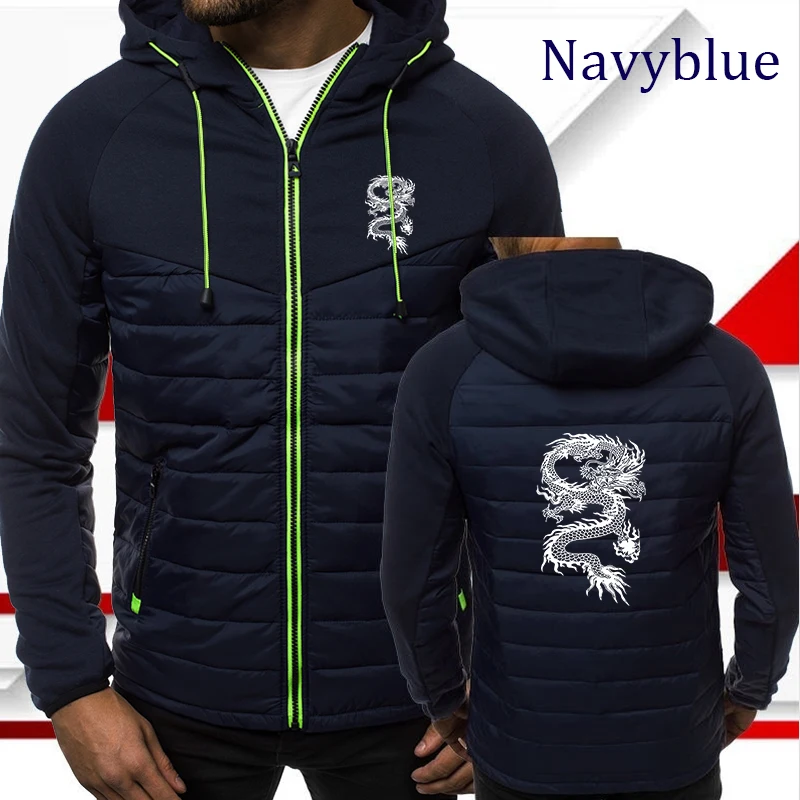 Fashion New Chinese Loong Printed Top Spring and Autumn Warm Coat Long Sleeve Hoodie Men's Drawstring Zipper Jacket