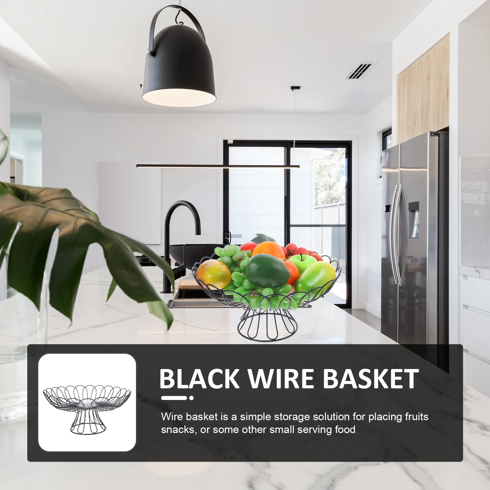 

High-Lifting Fruit Basket Black Metal Wire Round Basket For Kitchen Tabletop Storage Bread Serving Bowl Multi-Use Picnic