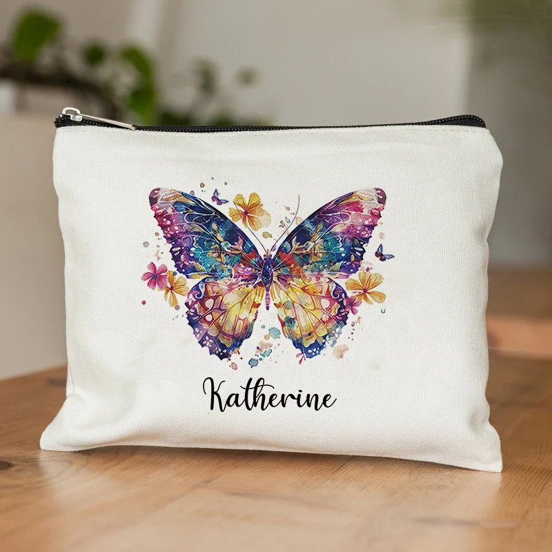 Personalized Custom Butterfly Cosmetic Case Bridesmaid Gifts Butterfly Lover Gifts Makeup Bag Birthday Gift for Mom Toiletry Bag