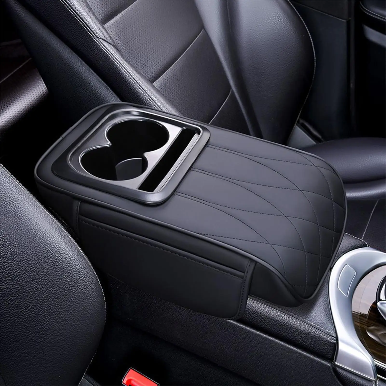 4 in 1 Universal Car Armrest Box Height Pad Cup Holder Storage Tissue Box Storage Bag Leather Tissue Holder Vehicle Accessories