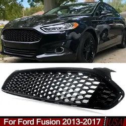 Fit FOR 2013-2017 Ford Fusion Gloss Black Honeycomb Front Bumper Grille Mesh Replace CAR Accessories