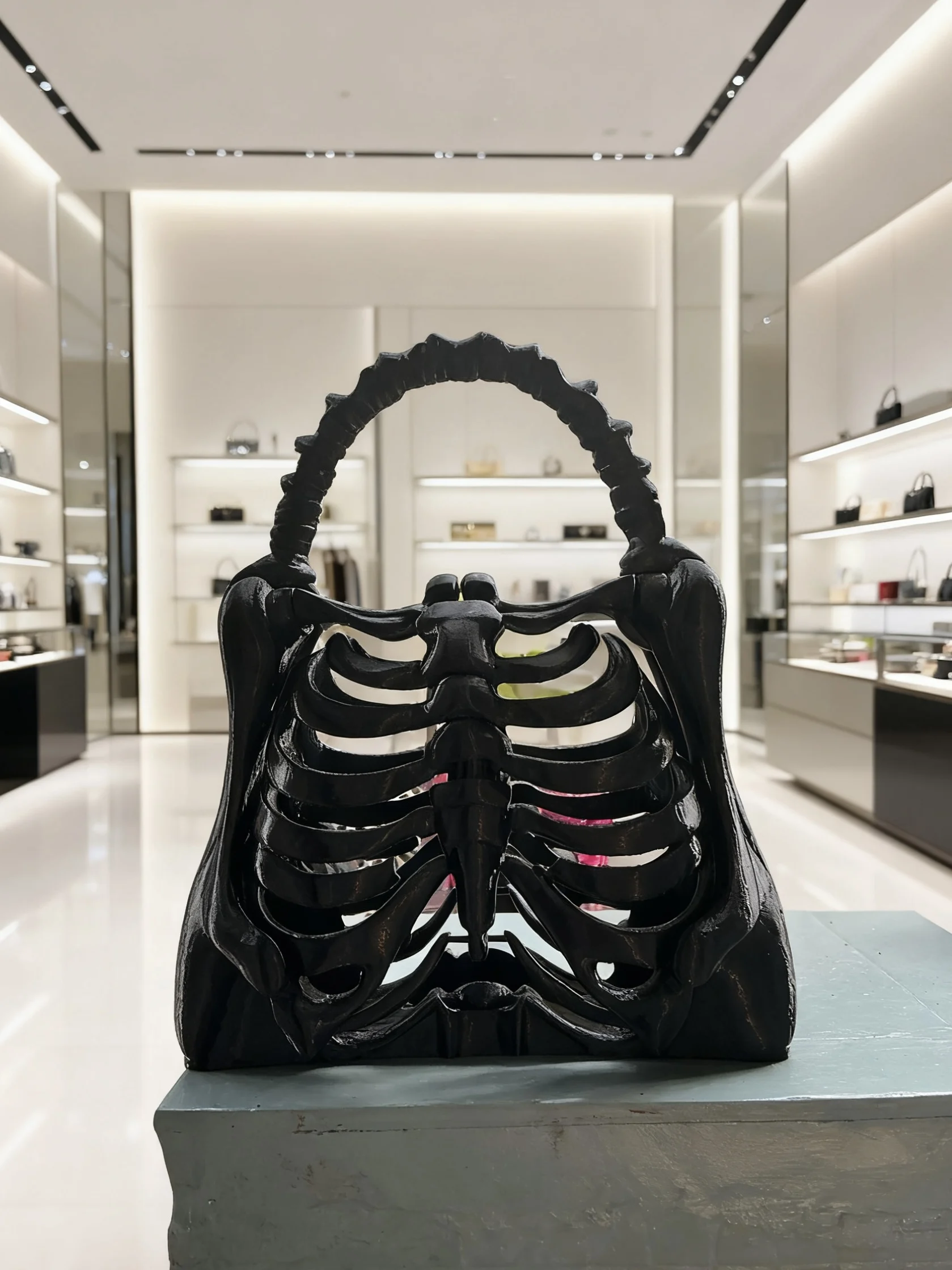 

Halloween 3D Printed Skeletal Ribcage Handbag - Durable Black PETG Fashion Accessory for Gothic Elegance and Everyday Carry