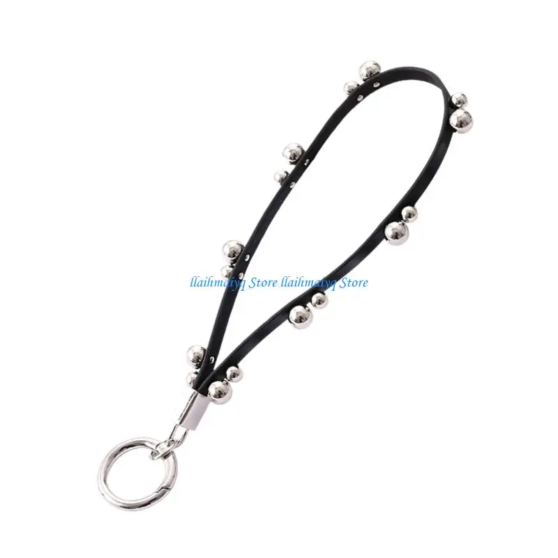 573B Bohemian Rivet Leather Lanyard Chain With For Keys Or Gadgets