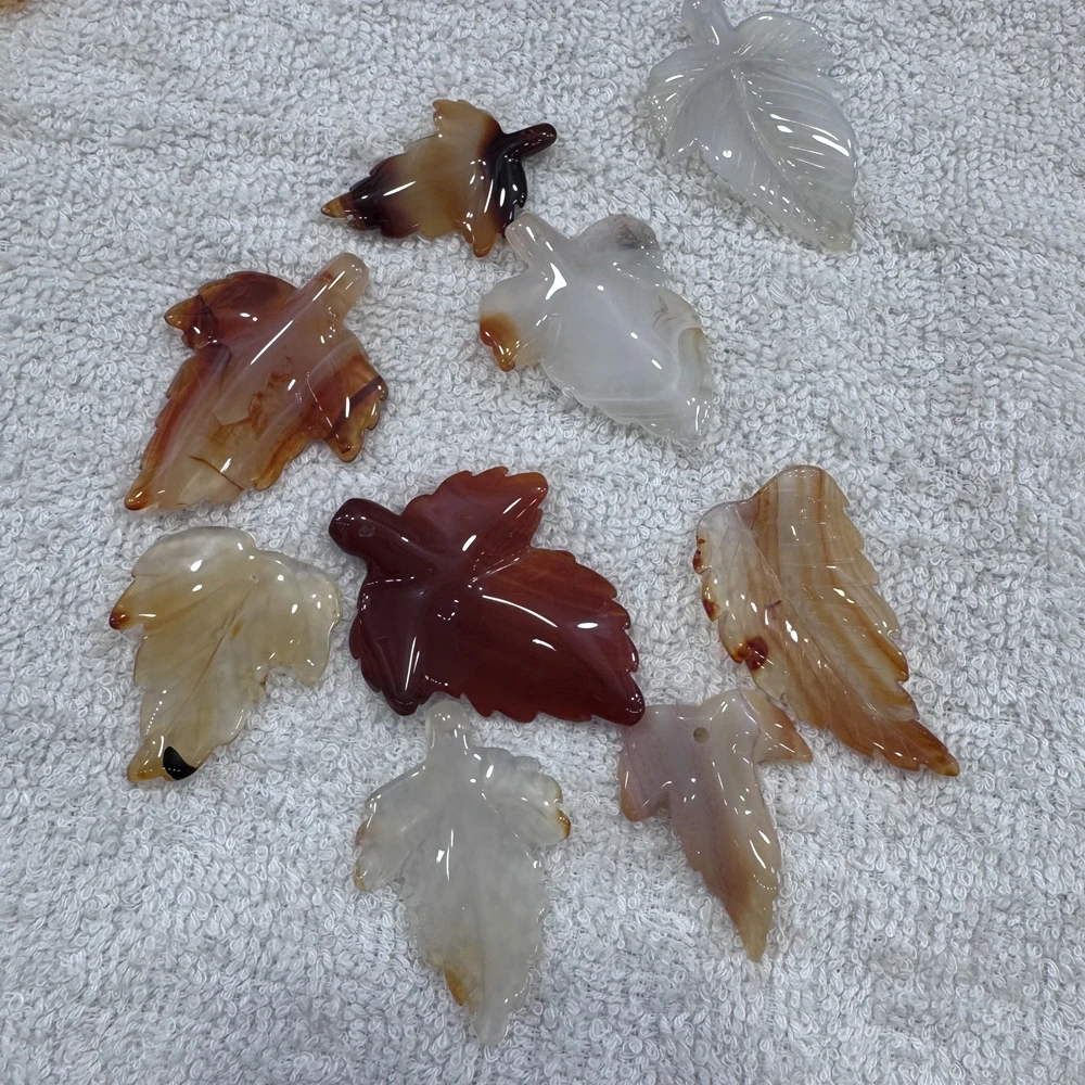 Wholesale 5pcs/pack Mixed Agate Carnelian Bead Pendants 30-50mm Craved Leaf Gemstone Jewelry Necklace Pndant