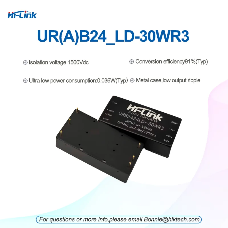 Hi-Link 30W ± 3,3V/5V/9V/12V/15V/24V Saída dupla 9-36Vdc URA2415LD-30WR3 URB2405LD-30WR3 URB2412LD-30WR3 Módulo de fonte de alimentação DC