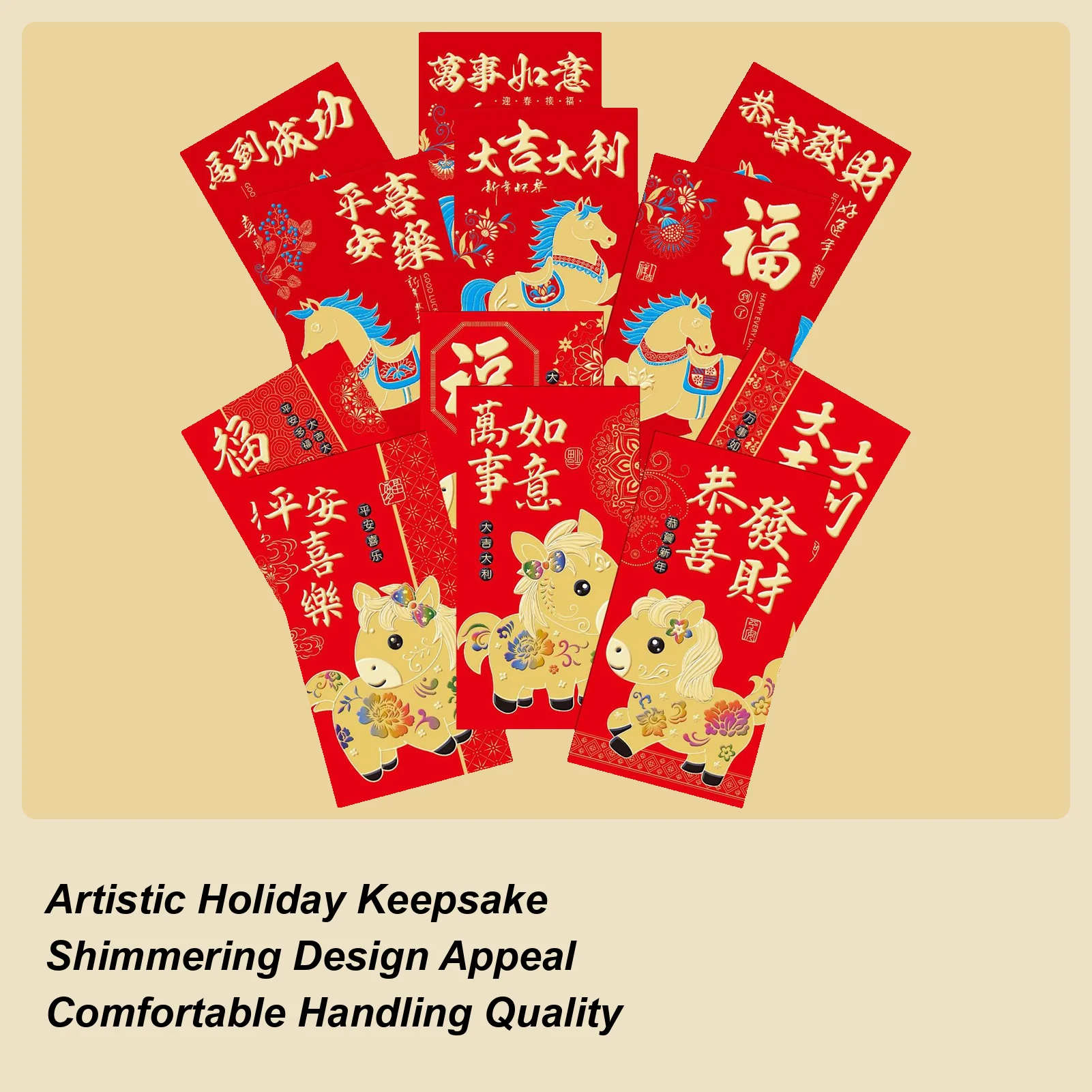 2026 سنة الحصان المغلف الأحمر الصيني 6 قطع الكرتون الذهبي السنة الجديدة مهرجان الربيع المغلفات الحمراء للأطفال بنين بنات