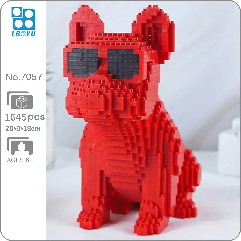 Lboyu 7057 Animal World Red Sunglasses Bulldog Dog Sit Pet Doll DIY Mini Diamond Blocks Bricks Building Toy For Children No Box