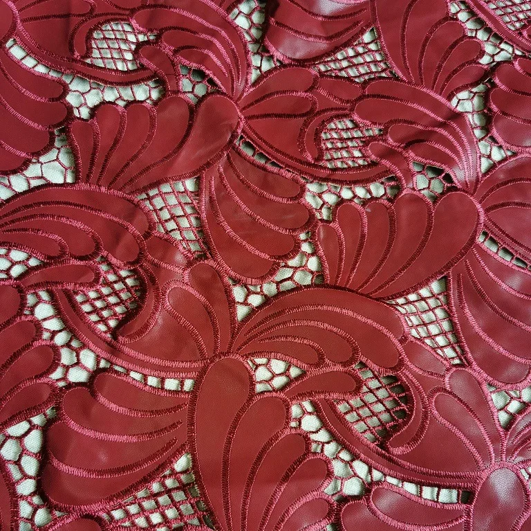 High-end laser-cut embroidered PU fabric perforated leather embroidery,  for clothing, bags sewing materials