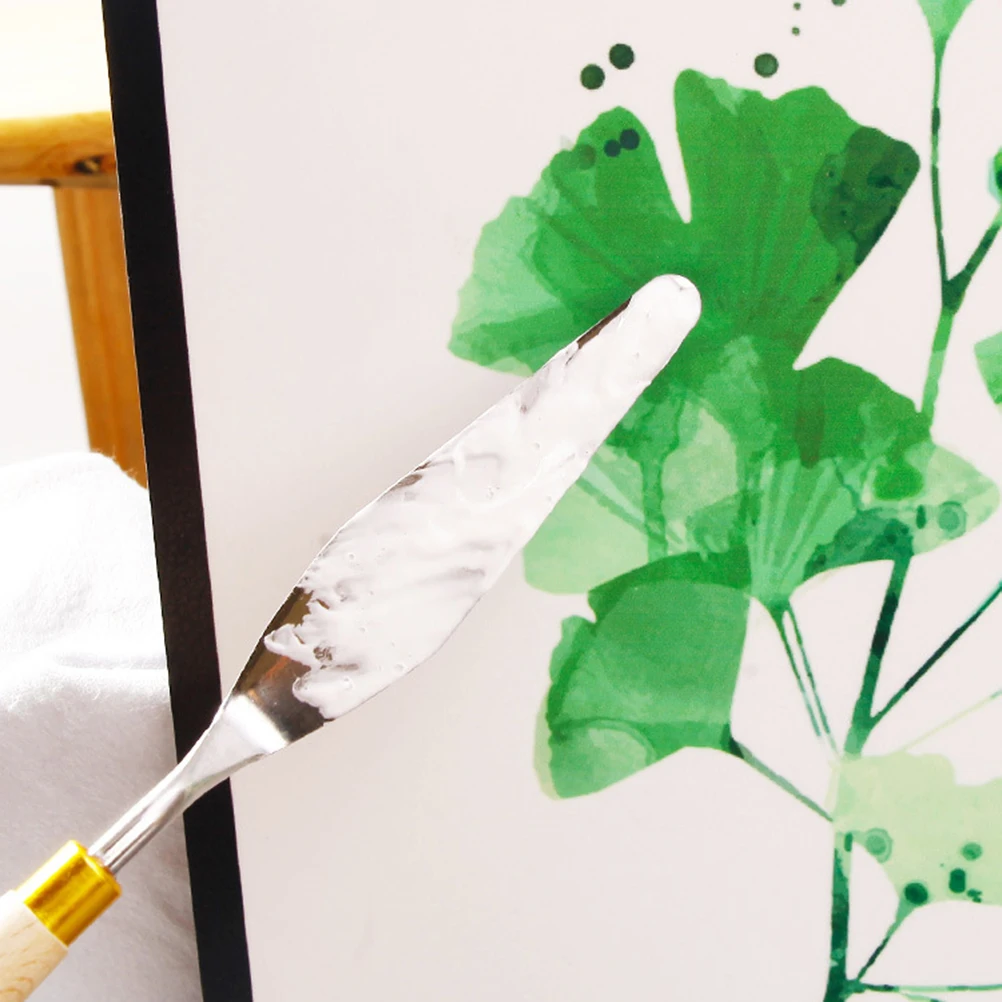 5Pcs Metal Painting Knives Set Stainless Steel Blades Wooden Handles Oil Paint Palette Tools for Art Class Canvas