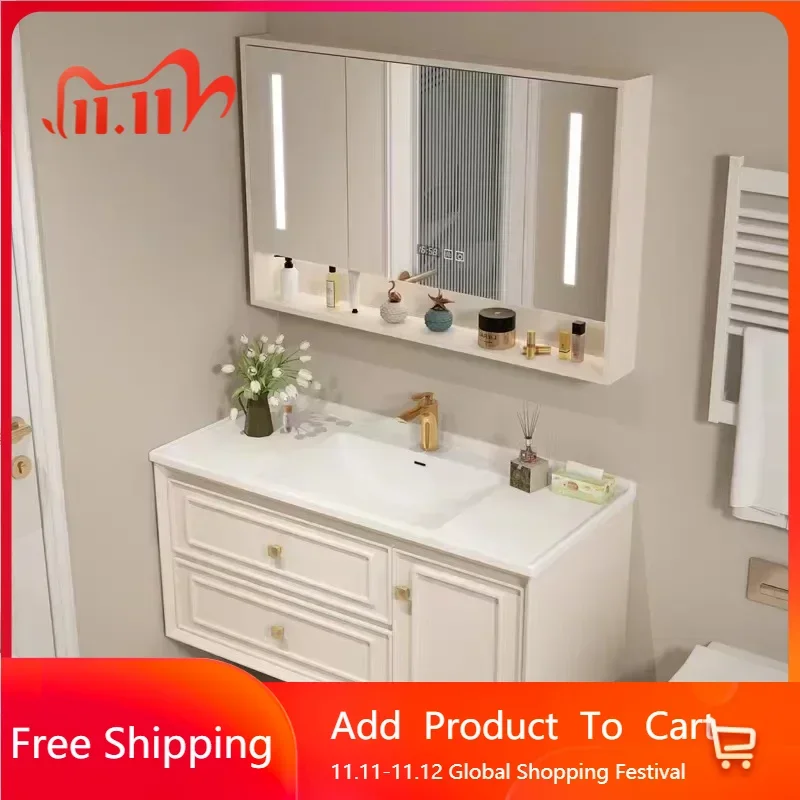 

Luxury Bathroom Cabinet Combination Integrated Ceramic Washbasin Modern Oak Bathroom Vanity Organizer Gabinete Trendy Furniture