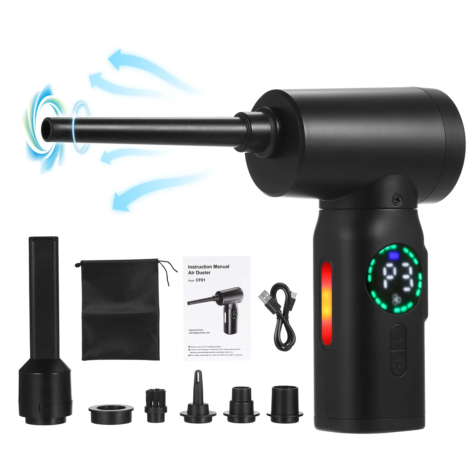 

100W Cordless Air Duster Cleaner Compressed Air Blower 3-Gear Wind Speed Electric Inflator Dust Absorption Home Cleaning Tool