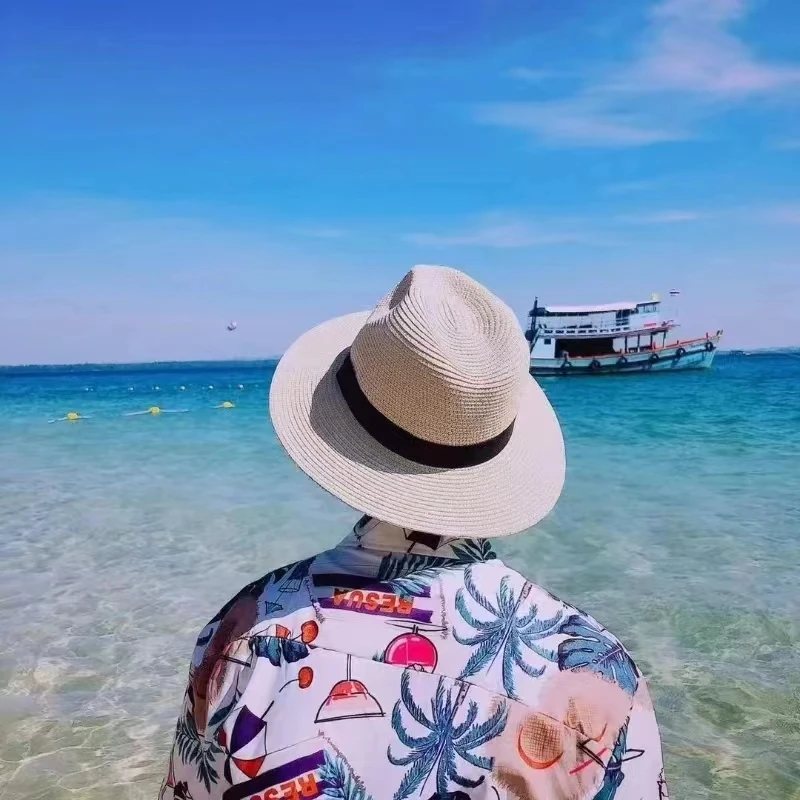 Male Foldable Big Head Straw Hat Panama Summer Outdoors Cowboy Hat Sandy Beach Sun Hats Man Plus Size Fedora Hat 57CM 60CM 64CM