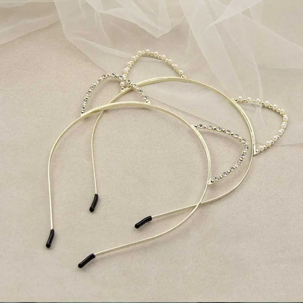 NEW Cute Cat Ear Headband for Women Girl Hairband Simple Rhinestones Pearl Hair Hoop Fashion Headwear Hair Accessories