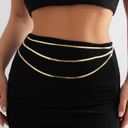 Ingemark Multilayer Sexy Flat Snake Chain Waist Belly Belt for Women Summer Bikinis Gold Color Rave Body Jewelry Y2K Accessories