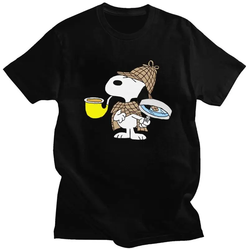 Funny Snoopys Smoking T Shirt Men Short Sleeve Soft Cotton T-shirt Leisure Tees Streetwear Tshirts