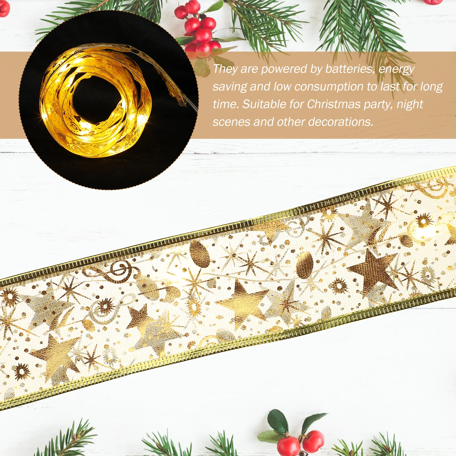 1Pcs Luminous Ribbon Creative Chic Glowing Ribbon Xmas Party Light Strip Christmas Tree Decor Light Strip Decorative Lighting