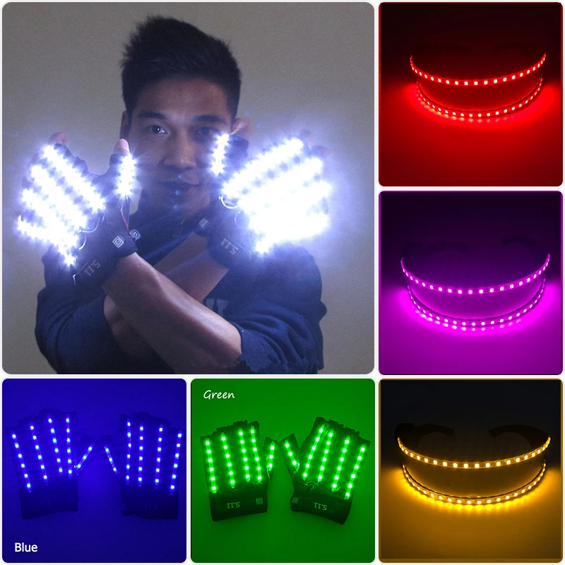 Glowing Dancing Stage Performance Set DJ Bar Cheer Props Led Futuristic Soldier Glasses Flashing Wolverine Gloves Robot Glasses