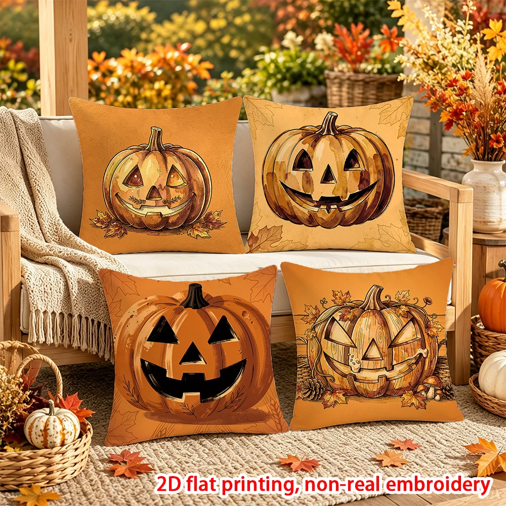 4PCS Fall Decor Pillow Covers, Autumn Harvest Pumpkin Maple Leaf Cushion Cases for Sofa Couch Decor