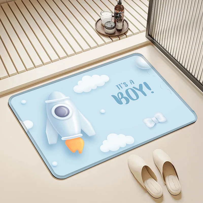 

It's A Boy Rocket Doormat Non-Slip Floor Mat Baby Shower Decor Home Entrance Door Rug Newborn Gift