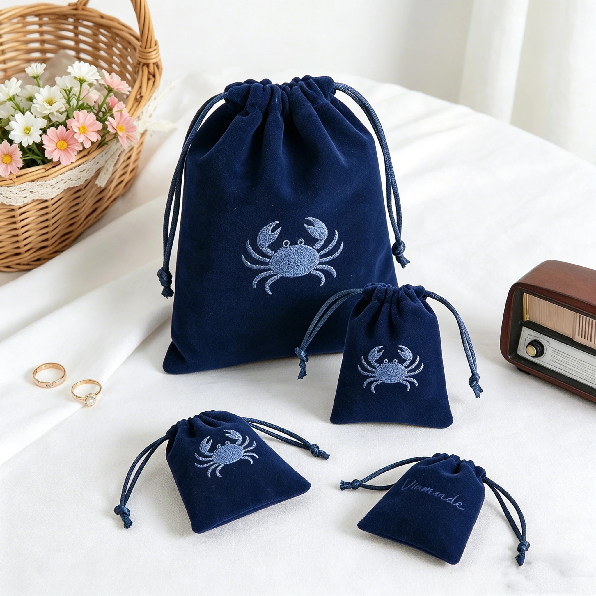 

Personalized Logo 50 Jewelry Soft Velvet Drawstring Pouch Ring Watch Bracelet Pendant Necklace Sunglasses Organizer Cosmetic Bag