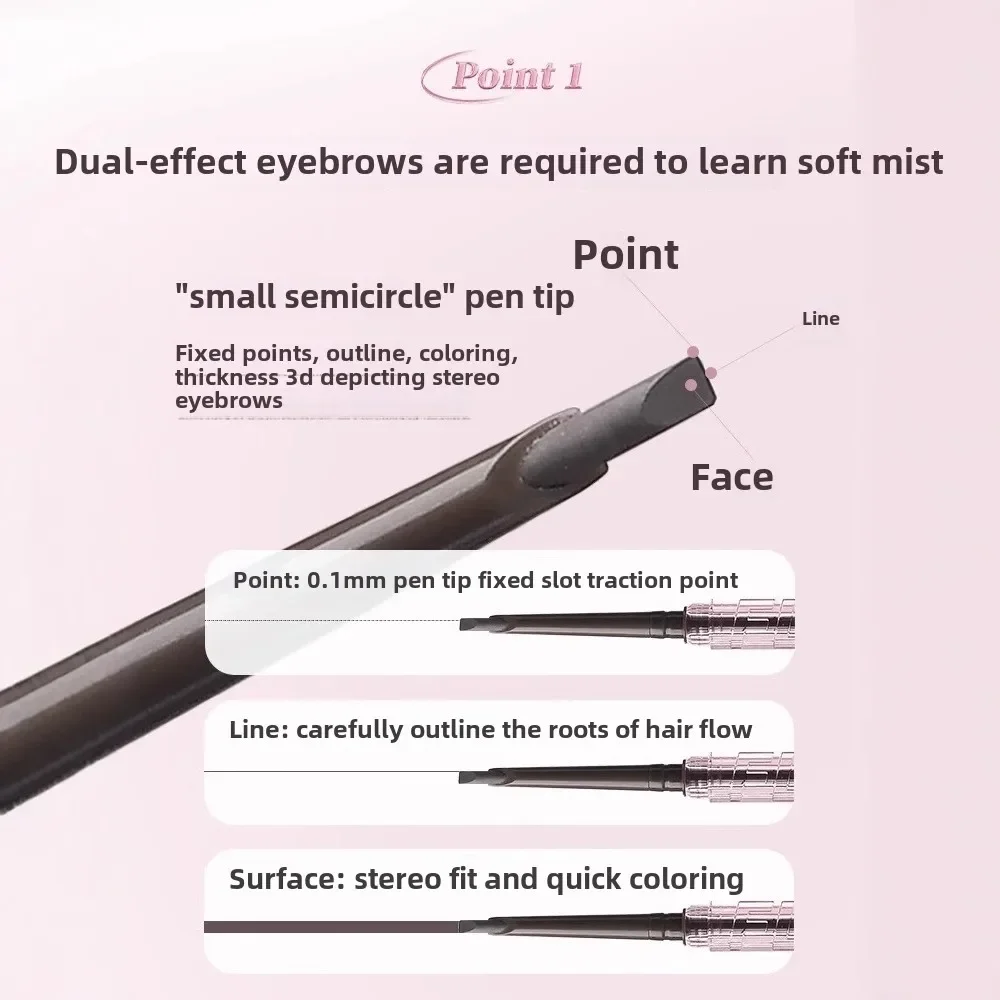 قلم حواجب منحني صغير صلب من FLORTTE، يدوم طويلاً، سهل التلوين، قلم حواجب فائق النعومة