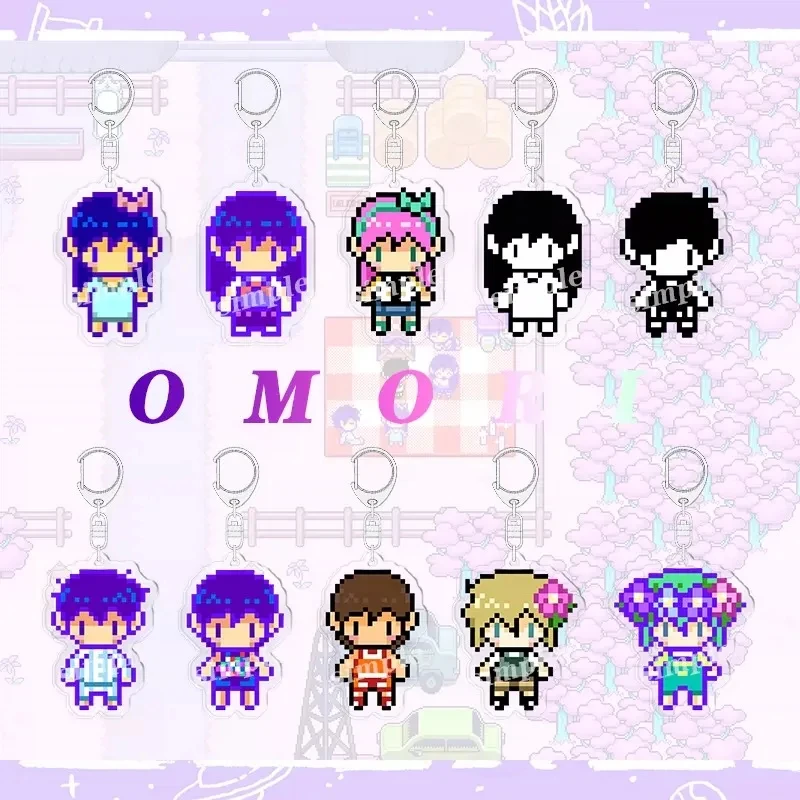 Horror Game OMORI Aubrey Pixel Art Style Q-Style Acrylic Pendant Keychains Bag Decorations Gifts For Friends