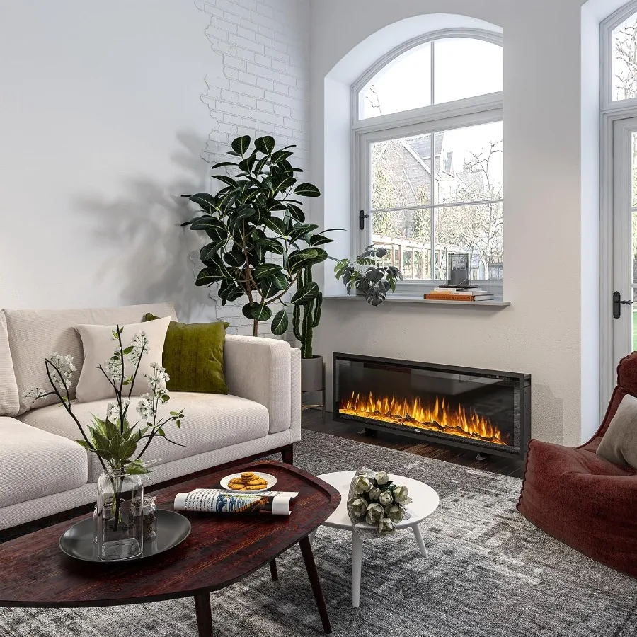 Camino elettrico da 50 pollici Luoghi di fuoco di lusso Inserti Decorazione camino Riscaldatore per camino con timer Telecomando Fiamma regolabile