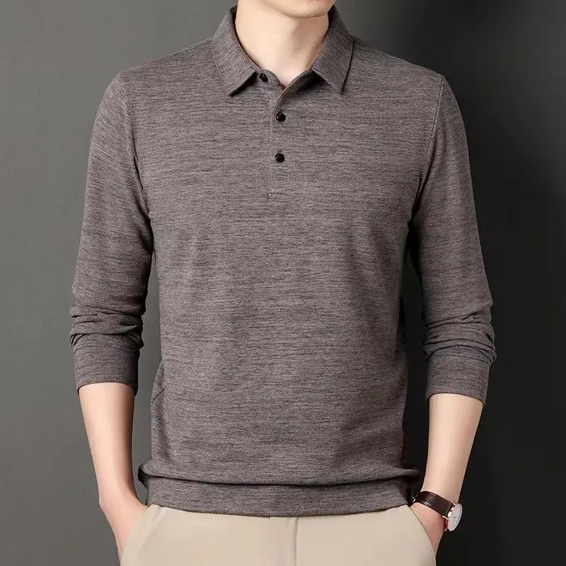 Casual Comfortable Male Clothes Solid Polo-Neck Shirt Autumn Winter Business Office Simplicity Long Sleeve All-match T-shirt