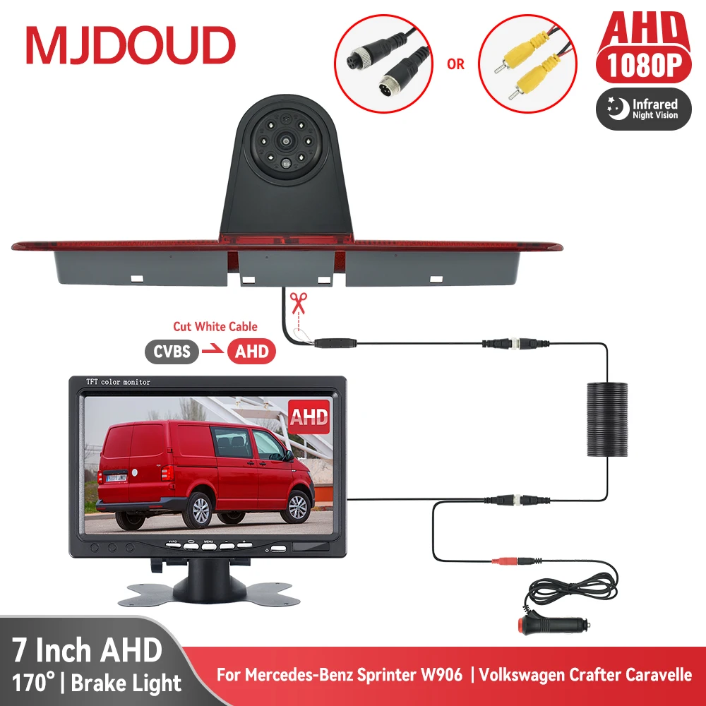 

MJDOUD AHD 1080P Brake Light Rear View Camera 7“ Monitor for Mercedes-benz Sprinter W906 | Volkswagen Crafter Caravelle T5/T6