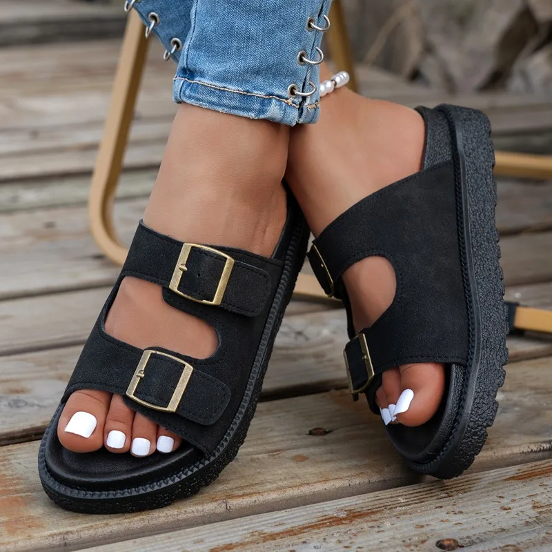 

2026 New Women's Sandals Thick-Soled Home Slippers Bohemian Style Hot Selling Summer Double Buckle Adjustable Slippers for Women