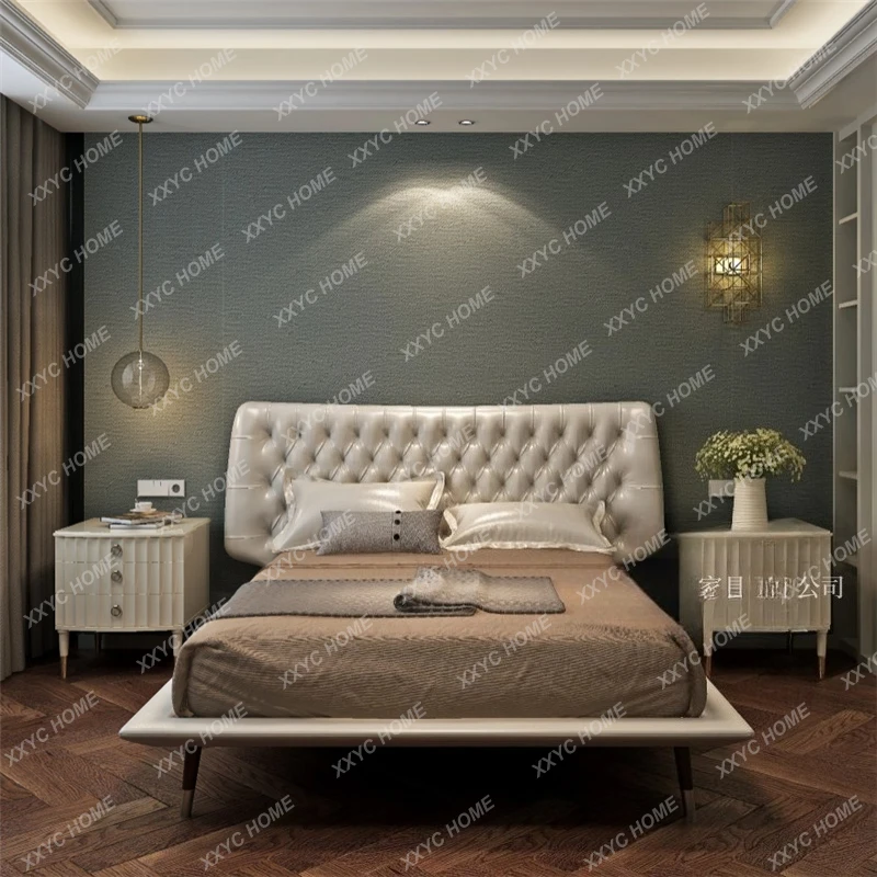 

Leather bed Modern simple light luxury soft bag buckle leather wedding bed