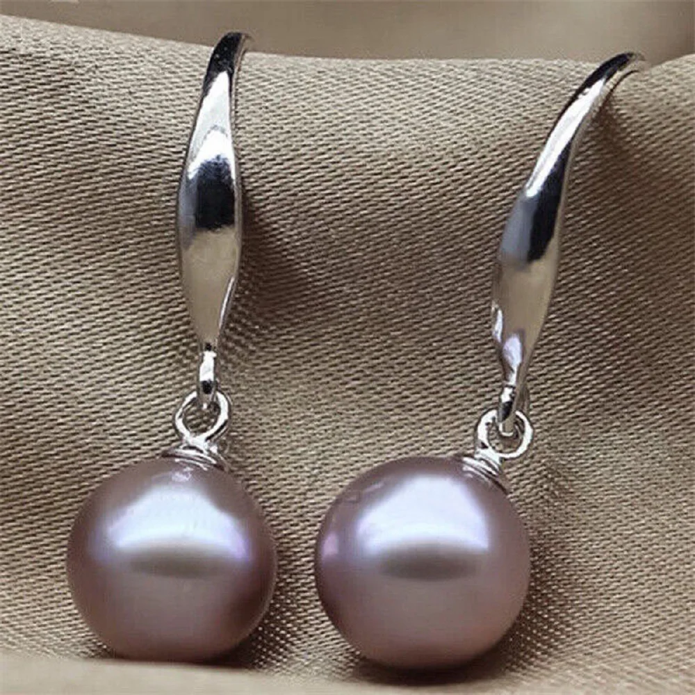 

Beautiful 9-10mm Natural Purple Round South Sea Pearl Earrings Platinum 《14k white gold》 fine jewelryJewelry Making