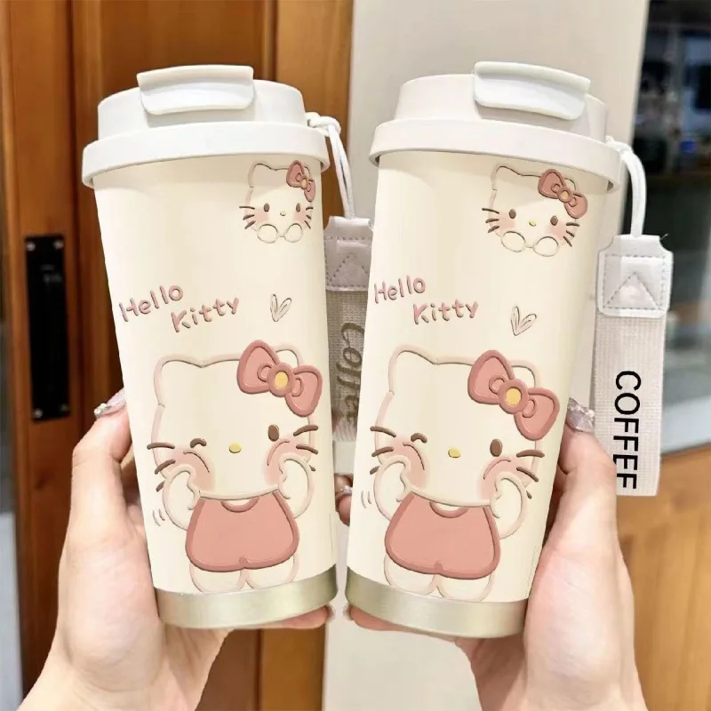 

Kawaiihellokitty Coffee Insulated Cup Large Capacity Straw Water Cup Portable Travel Men Women Student Sports Car Water Bottle