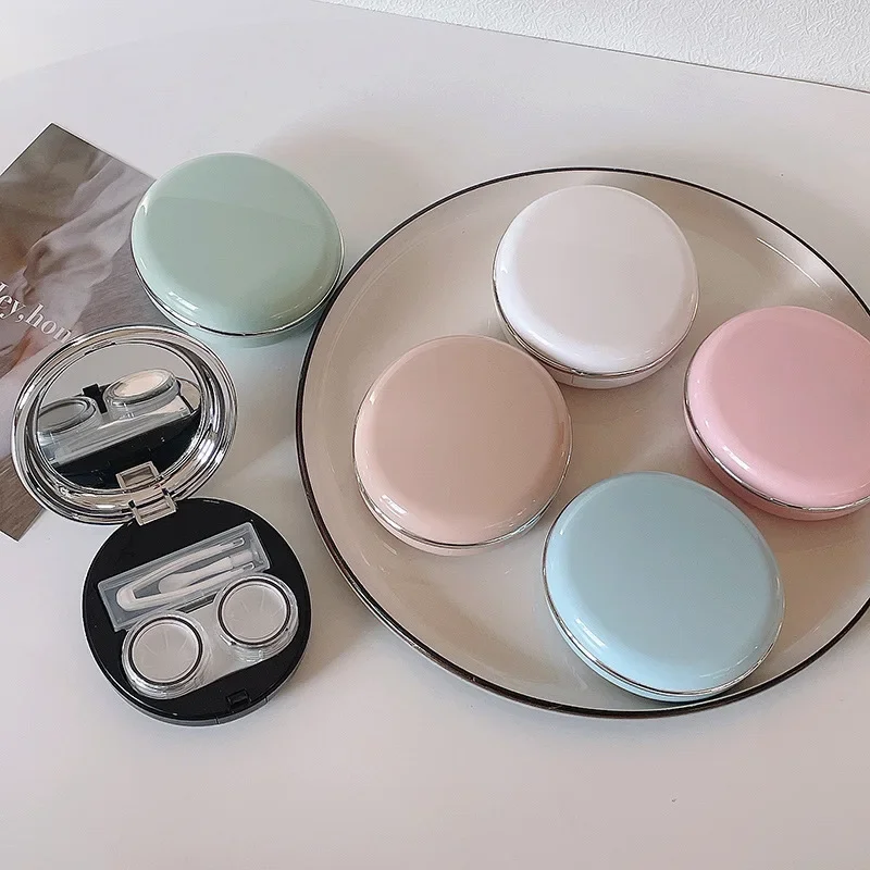Macaron Color Contact Lens Case With Mirror Elegant Portable Color Contact Lenses Container Travel Set Gift Girl