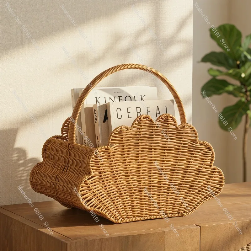 Handwoven Rattan Storage Basket Portable Vegetable Shopping Tote Wicker Picnic Basket Fruit Picking Carry Organizer Braided Toy
