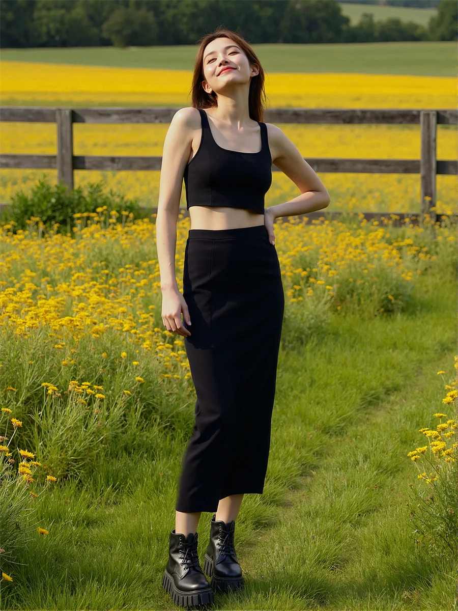 

Женские юбки стандартного кроя, черная шикарная юбка до щиколотки с силуэтом, женская расширенная темпераментная милая изящная стильная простая формальная юбка