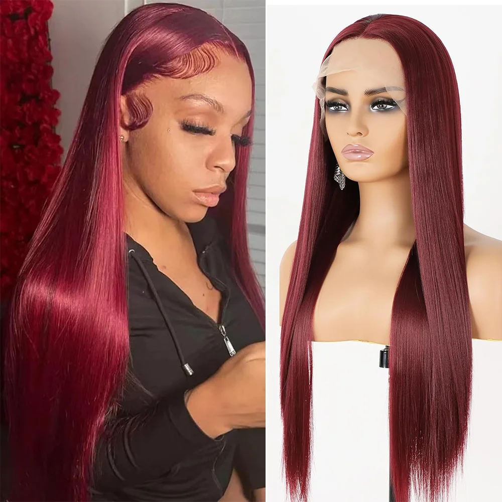 

36Inch 99j Burgundy Lace Front Human Hair Wig 13x4 Lace Frontal Wigs 200 Density Lace Frontal Wig Brazilian Hair For Black Women