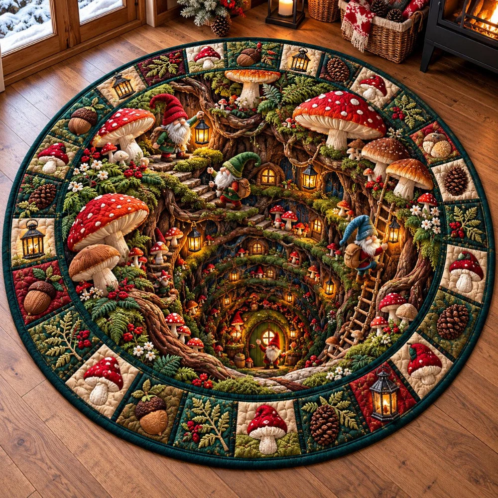Christmas Gnome Entryway Circle Rug Mushroom Forest Round Rug Beautiful Living Room Bedroom Comfort Area Rug Gift